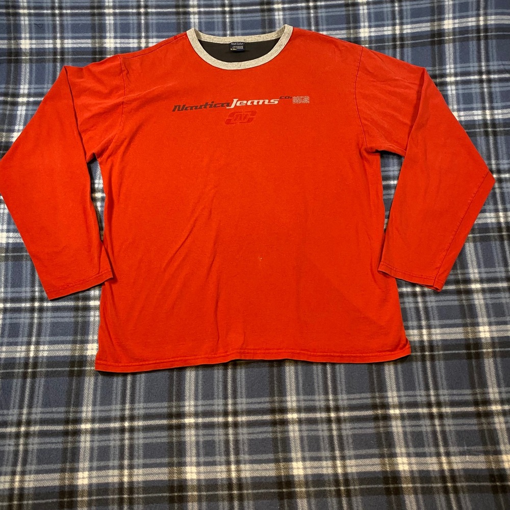 Nautica Jeans Co Mens Red Long‎ Sleeve Vintage Y2K T-Shirt Large